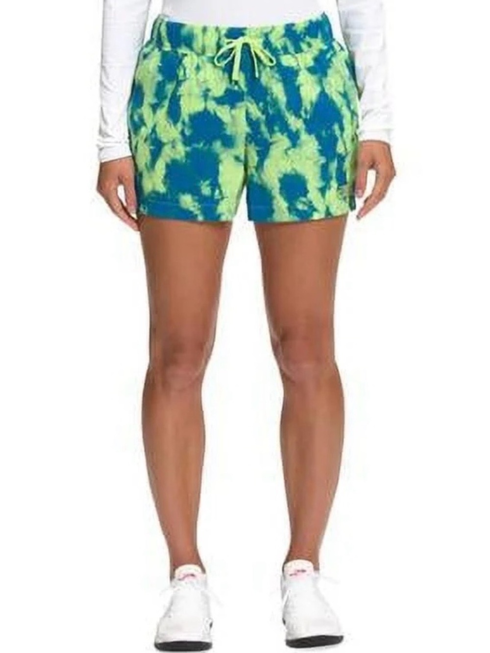 The North Face Women's Blue and Neon Green Tie-Dye Athletic Shorts